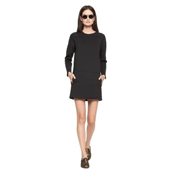 J Brand Colleen Long-Sleeve Scuba Dress in Black Exposed Zipper Detail Size XS - Picture 1 of 10